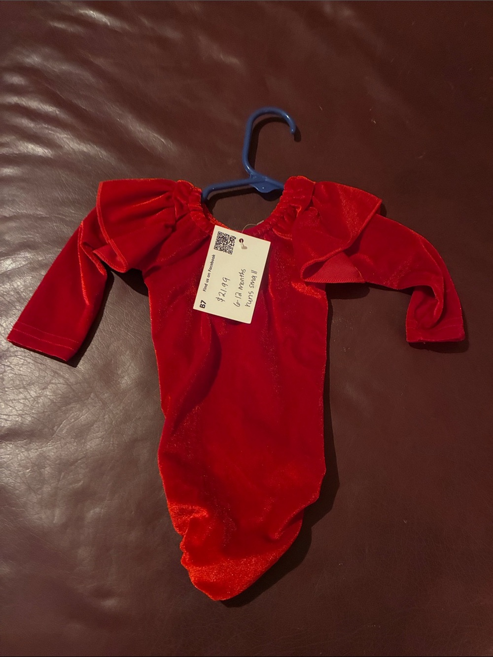 Velvet Red Ruffled Long-Sleeve Kids Bodysuit